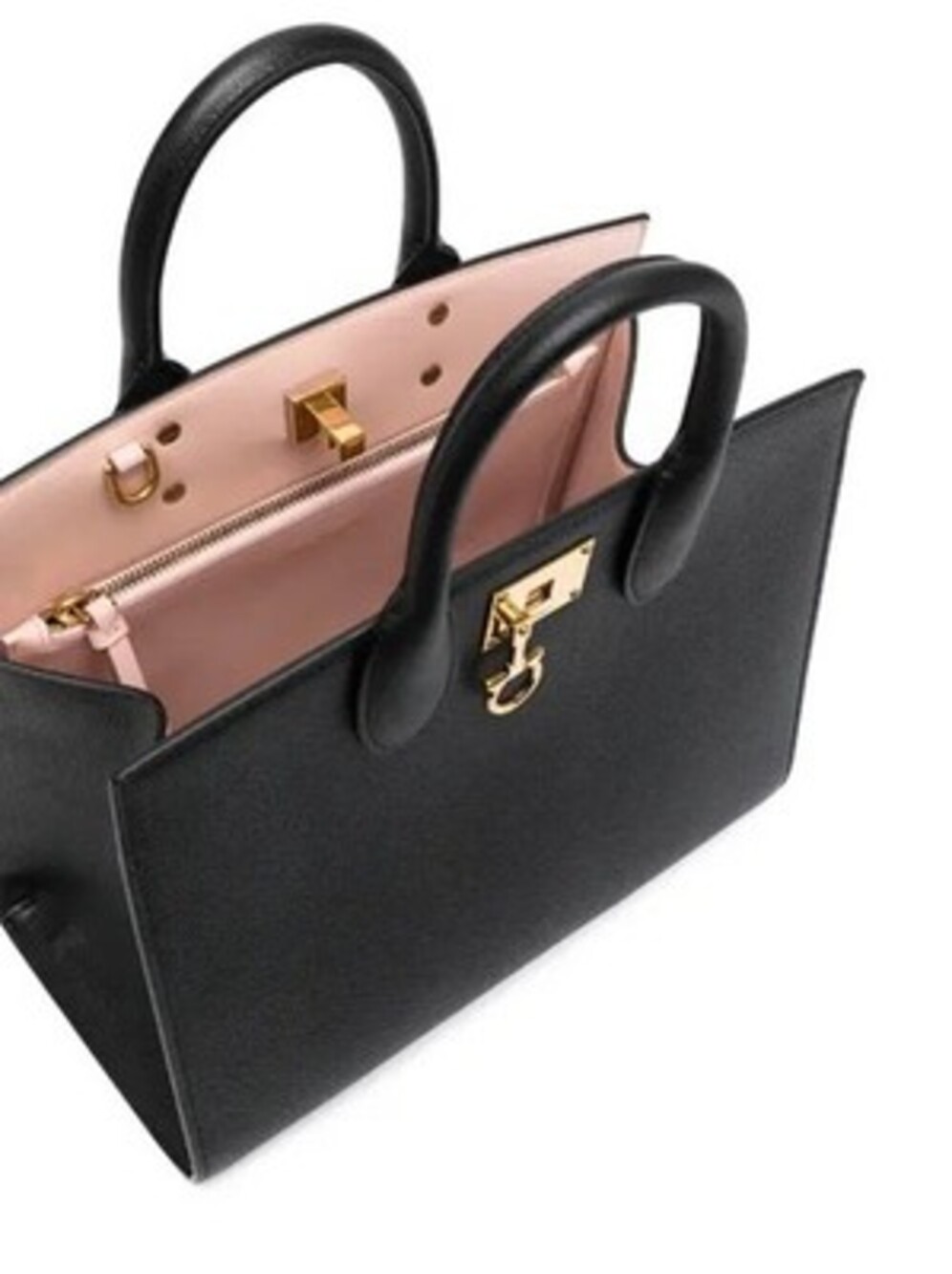 Salvatore Ferragamo Studio Box Turn Lock Leather Top Handle Bag - Black
